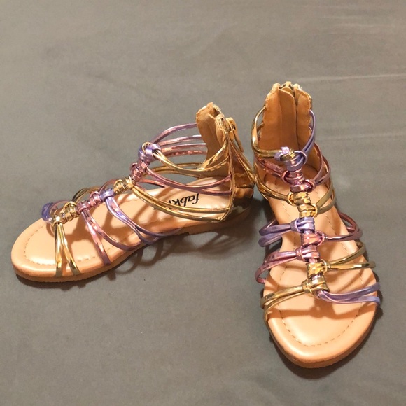 Girls Metallic Multi-colored Gladiator Sandals - Picture 1 of 4